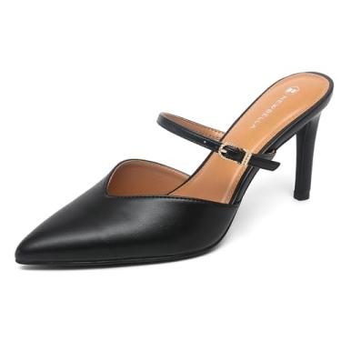 Imagem de NEWBELLA Sandálias femininas de salto fino com tira no peito do pé com fivela de metal, sapatos elegantes de verão de salto médio para casamentos e festas, Preto, 39