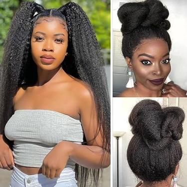 Imagem de Alidiamond Peruca frontal 360 de cabelo humano crespo liso, 66 cm densidade 180% peruca de cabelo humano liso crespo 360 perucas de cabelo humano para mulheres negras pode fazer rabo de cavalo e