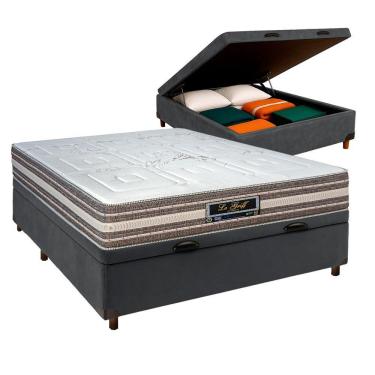 Imagem de Cama Box Bau Cinza Casal + Colchão Molas Ensacadas Legriff Sankonfort