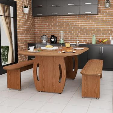 Imagem de Mesa de Jantar Nature 137cm com 2 Bancos em MDF Design Orgânico - Move