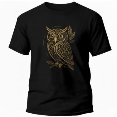 Imagem de Camiseta Lisa Estampada Coruja Camisa Algodão 100 30.1 Básica Preto Pr