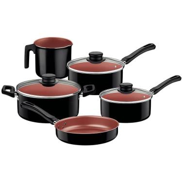 Imagem de Jogo De Panelas Tramontina Caribe Com Antiaderente Interno Starflon Max 05 Peças Preto 20297008