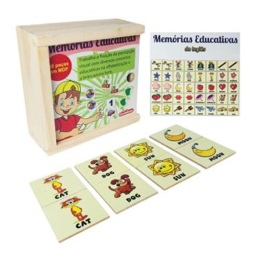 Imagem de Memória Educativa Inglês Jogo Pedagógico Infantil MDF Brinquedos Educa
