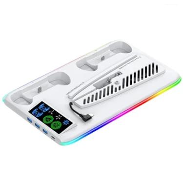 Imagem de Base Cooler Para Ps5 Pro Slim Fat Suporte Dock Controles LED Iv-p5364