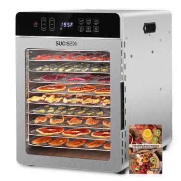 Imagem de Desidratador de Alimentos SUCISENI com 10 Bandejas de Aço Inoxidável, 9 pés, 1000W, Timer de 24 Horas e Controle de Temperatura