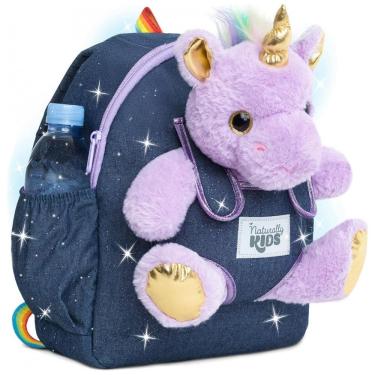 Imagem de Mochila infantil média unicórnio roxo Naturally KIDS com pelúcia removível 29 cm