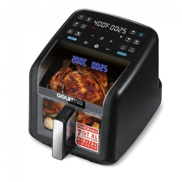 Imagem de Fritadeira Elétrica Air Fryer Gourmia Preta 6,6L Janela Panorâmica 12 Programas FryForce 360 1500W 110V