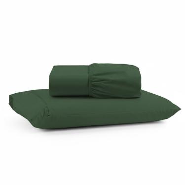 Imagem de Jogo De Lençol Solteiro Premium Soft 600 Fios Micropercal Verde Escuro Ponto Palito Toque Macio 2 Peças