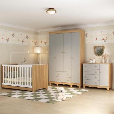 Imagem de Quarto de Bebê Completo com Berço Americano 3 em 1 Colchão Incluso Den