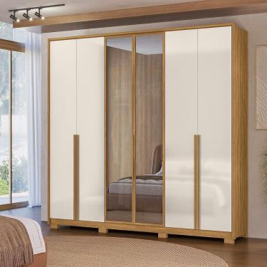 Imagem de Guarda-roupa Casal Reflecta com Led 6 Portas 4 Gavetas com Pés Atacama Freijó/Off White