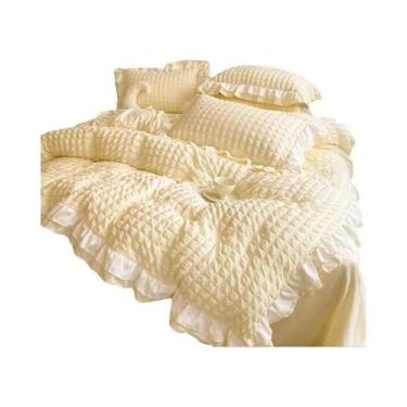 Imagem de Conjunto De Cama Coreano De Renda E Seersucker 3 Peças: Capa De Edredo