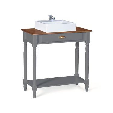 Imagem de Bancada Aparador Mini Lavabo 1 Gaveta e Prateleira com Cuba Linz Móveis - Cinza/Imbuia Glazer