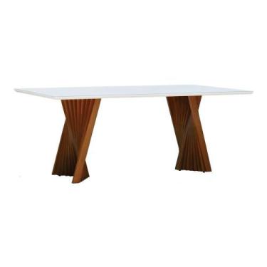 Imagem de Mesa De Jantar Gus 180x100cm Tampo Mdf Laqueado Com Vidro - Amêndoa Of