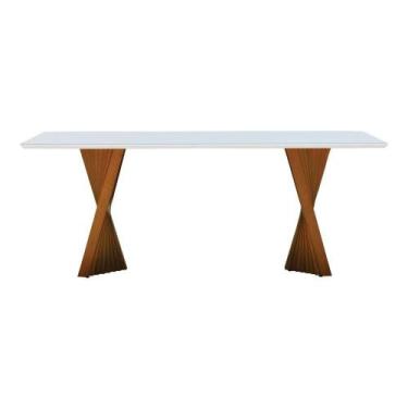 Imagem de Mesa De Jantar Gus 200x100cm Tampo Mdf Laqueado Com Vidro - Amêndoa Of