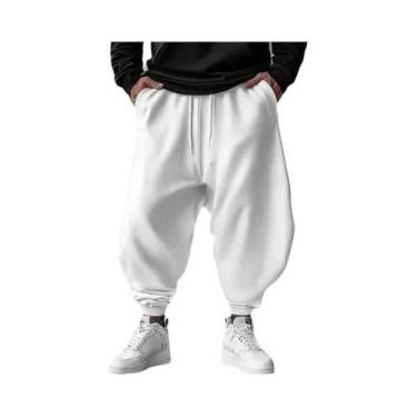 Imagem de Calças Jogger Unissex De Algodão Com Punho No Tornozelo E Perna Larga,