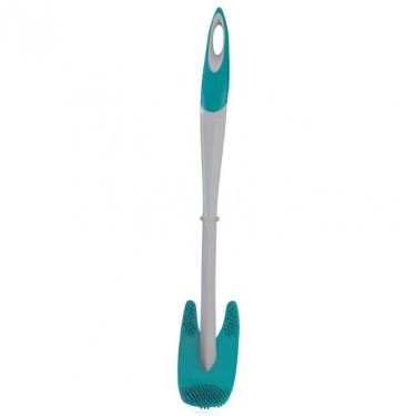 Imagem de Escova Sanitária Emborrachada para Limpeza de Vasos em Silicone TPR Moderna e Higiênica Cinza com Verde Esmeralda