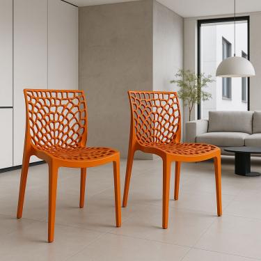 Imagem de Kit 2 Cadeiras Gruvyer Estrutura em Plástico Terracota para Jantar e Varanda