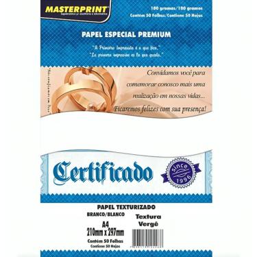 Imagem de Papel Texturizado Vergê Masterprint 210 X 297MM A4 50 Folhas 180G-M2 Branco