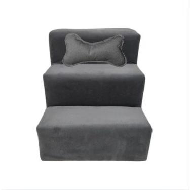 Imagem de Escada Para Pet 3 Degraus Veludo Para Gatos E Cachorros Cinza