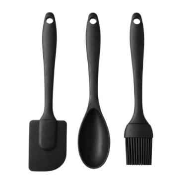 Imagem de Kit 3 Utensílios de Silicone para Cozinha  Espátula, Colher e Pincel R