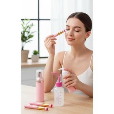 Imagem de 2x Kit Limpeza Cílios: Espuma Rosa + Pincel Profissional - Congratulat