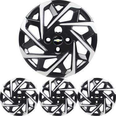 Imagem de 4 Calota Montana até 2021 Aro 15 Black Piano Prata Metálico + Emblema 