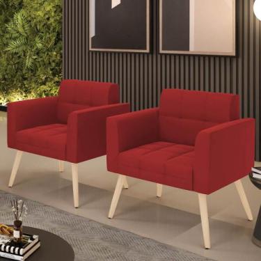Imagem de Poltrona Sala Decorativa Kit 2 Elisa Pé Palito Natural Veludo Marsala 
