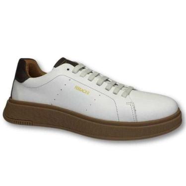 Imagem de Sapatênis Casual Masculino Ferracini Couro Confortável Solado, Branco,