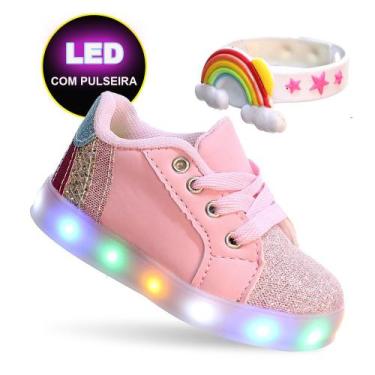 Imagem de Tenis Pemania Infantil Menina Arco Iris Luz Led Com Pulseira Rosa, 31,