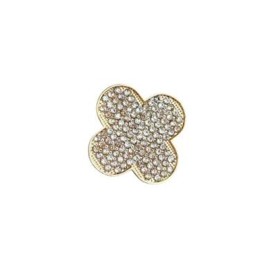 Imagem de Broche Trevo Brilhante com Mini Pedrinhas em Base Dourada ou Prateada 