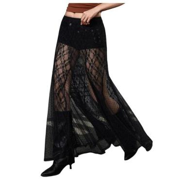 Imagem de Saia Verdusa Gothic Contrast Lace Sheer A Line preta para mulheres
