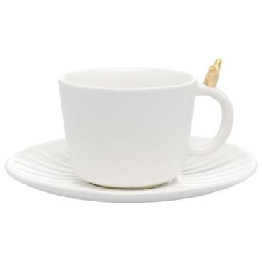Imagem de Conjunto 2 Xícaras de Chá de Cerâmica Colibri com Pires Branco 170ml -