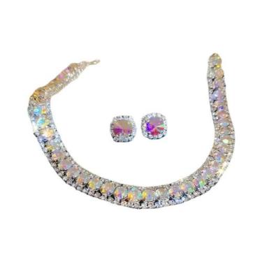 Imagem de Conjunto De Colar E Brincos De Cristal Verde Com Strass Para Mulheres,