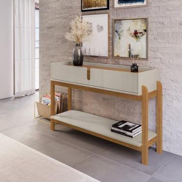 Imagem de Aparador para Sala de Estar 2 Gavetas Lizz Bege/Off White/Cedro - Casa