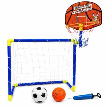 Imagem de Kit trave de futebol e tabela de basquete com 2 bolas 2 em 1 desmontav