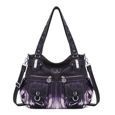 Imagem de Bolsas e bolsas femininas bolsa de ombro com alça superior bolsas Hobo moda bolsa de couro lavado, Roxo com 2 tingidos, 14" W X 12" H X 5" D