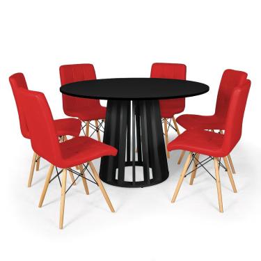 Imagem de Conjunto Mesa de Jantar Redonda Talia Preta 120cm com 6 Cadeiras Eiffel Gomos - Vermelho