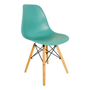 Imagem de Cadeira Eiffel Charles Eames Base Madeira Azul Turquesa