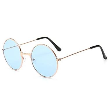 Imagem de Óculos de sol de pesca de luxo moda lazer redondo metal retro para homens mulheres design vintage óculos de proteção solar uv400, azul claro, china