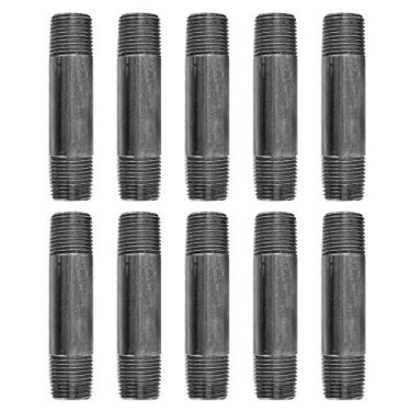 Imagem de PIPE DÉCOR bocal de tubo de ferro fundido maleável, conectores pré-cortados, cinza de aço industrial, serve para bicos e acessórios de rosca padrão de meia polegada, mobília vintage faça você mesmo, pacote com 10