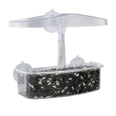 Imagem de Alimentadores de janela de pássaros com ventosas fortes, mesa de pássaros com furos de dreno de bandeja de sementes, suporte de estação de alimentação de pássaros para decoração de jardim de quintal, branco