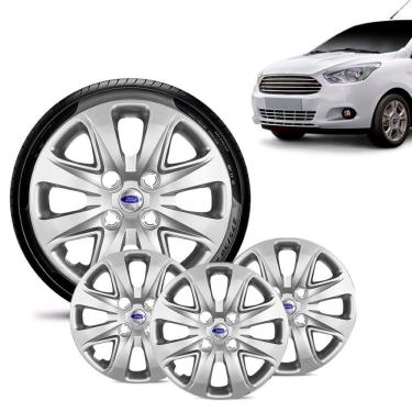 Imagem de Jogo 4 Calota Ford Ka + 2015 16 17 18 Aro 14 Prata Emblema Prata