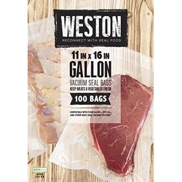 Imagem de Weston Sacos selantes a vácuo, 2 pregas de 3 mm de espessura, para NutriFresh, FoodSaver e outros sistemas de vedação térmica, para preparação de refeições e Sous Vide, livre de BPA, 28 x 40 cm (galão), 100 contagens, transparente