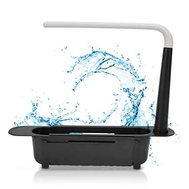 Imagem de Rack de armazenamento de pia telesc¨®pica,comprimento livremente ajust¨¢vel grande capacidade PP organizador de pia expans¨ªvel com suporte e barra transversal(BLACK), Rack de armazenamento pia tel