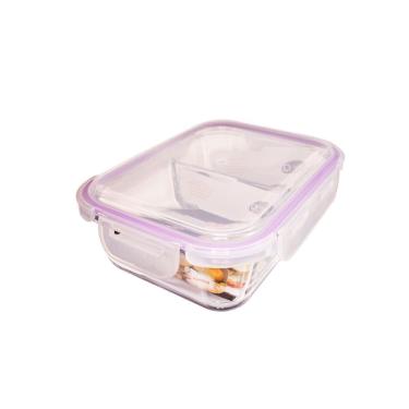 Imagem de Kit 2 Pote Vidro Retangular Divisória Tampa Hermética 640ml