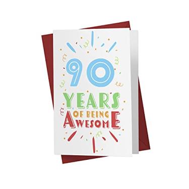 Imagem de Cartão de aniversário de 90 anos para ele e ela - Cartão de aniversário de 90 anos para pai mãe - Cartão de aniversário de 90 anos para irmão irmã amigo - Cartão de feliz aniversário de 90 anos para homens e mulheres | Karto - Being Awesome (Cor)
