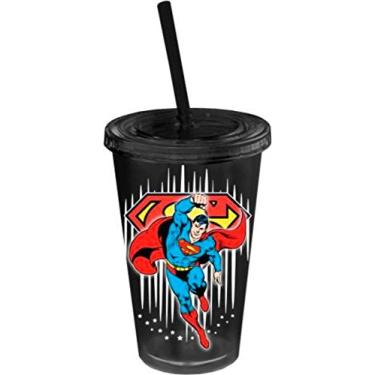 Imagem de Copo de palha de plástico isolado preto Superman com estrelas