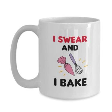 Imagem de Caneca I swear and I bake, presente para padeiros, presente de confeiteiros para mulheres homens, presentes para chefes, presentes de chef, presente de padaria, caneca de café de 425 g