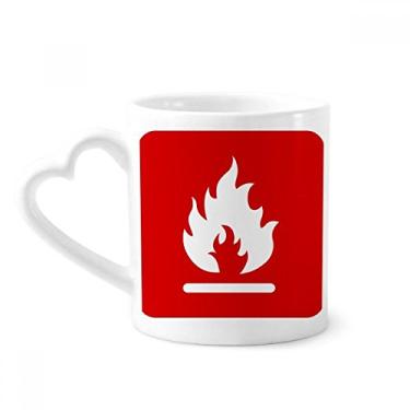 Imagem de Caneca vermelha fogo quadrado marca de advertência caneca café cerâmica copo de coração de vidro