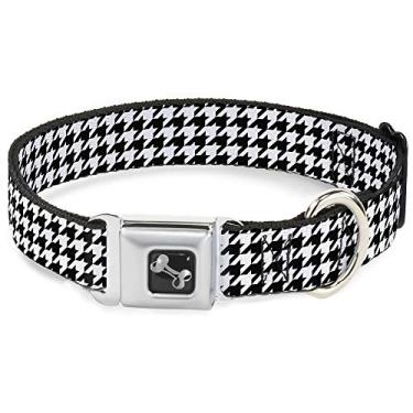 Imagem de Buckle-Down Coleira para cães com fivela de cinto de segurança – Houndstooth preto/branco – 2,54 cm de largura – serve para pescoço de 22,86 a 38,10 cm – Pequena